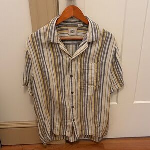 Urban Outfitters BDG Men's Striped Short Sleeve Shirt - Yellow, Blue, and White